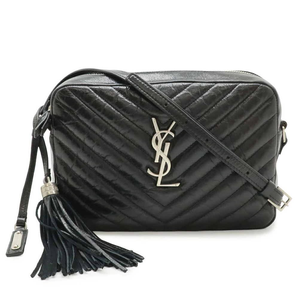 SAINT LAURENT PARIS Yves Lou Camera Bag Shoulder Pouch Clutch Leather Black